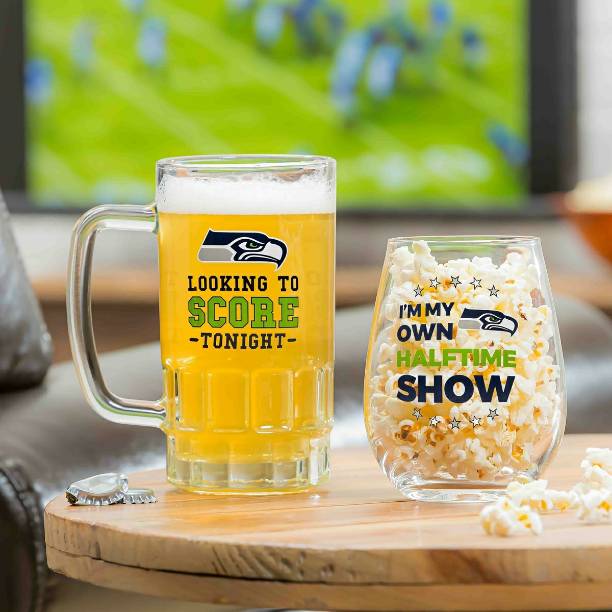 Seattle Seahawks, Stemless 17OZ Wine & Beer 16 OZ Gift Set - Home NFL