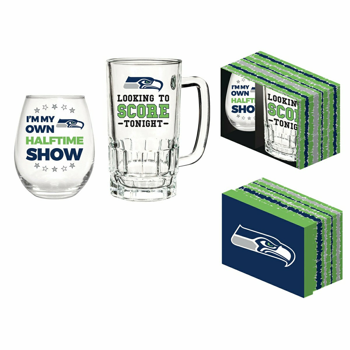 Seattle Seahawks, Stemless 17OZ Wine & Beer 16 OZ Gift Set - Home NFL