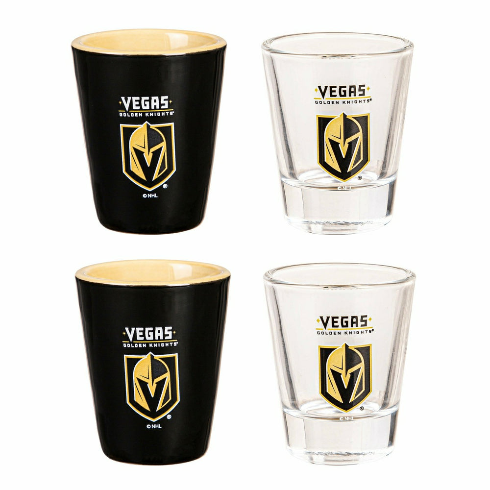 Vegas Golden Knights 4-Piece Ceramic and Gs 2oz. Shot Gs Set - NHL Home