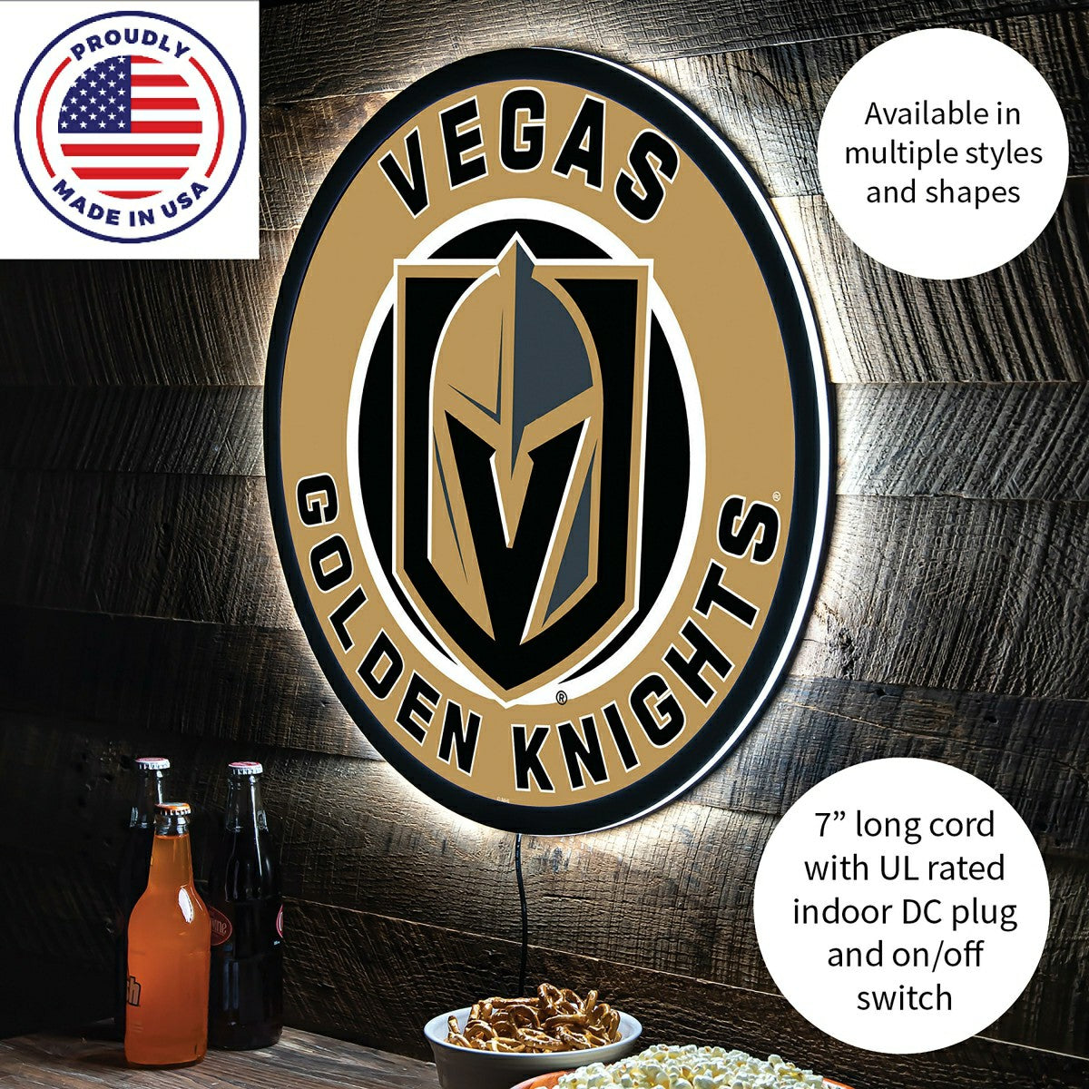 LED Wall Decor, Round, Las Vegas Golden Knights - NHL Home