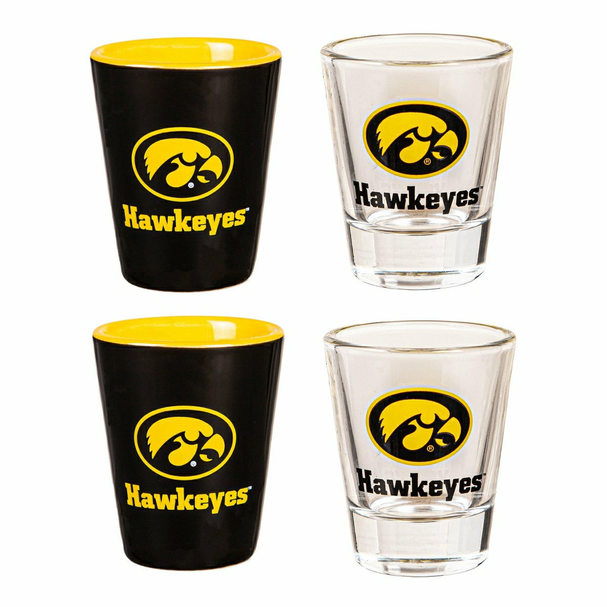 University of Iowa 4-Piece Ceramic and Glass 2oz. Shot Glass Set - Home Collegiate