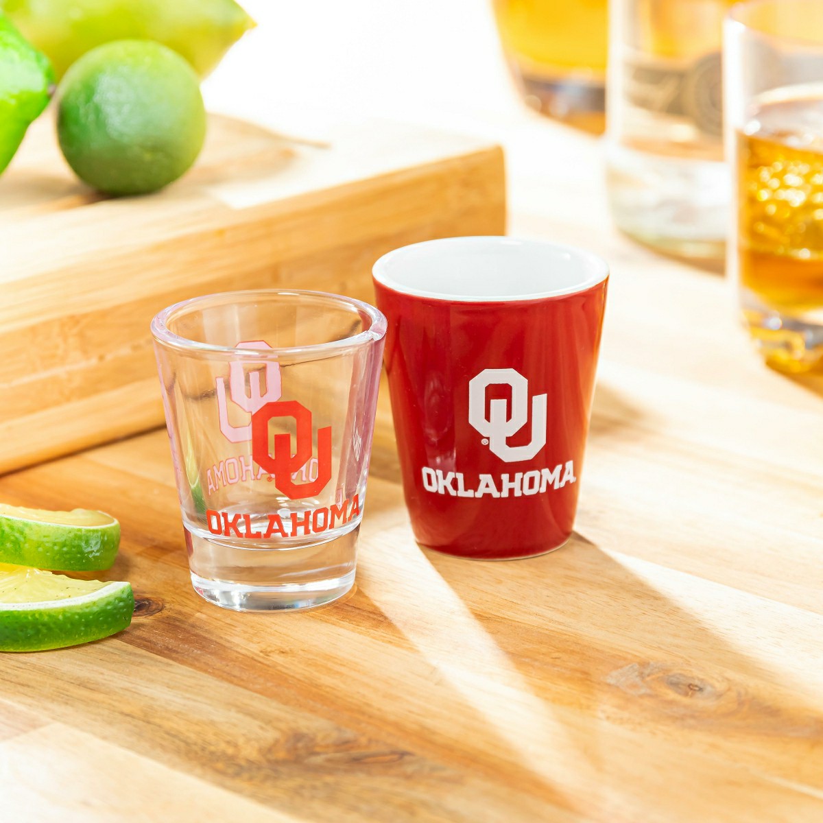 University of Oklahoma 4-Piece Ceramic and Glass 2oz. Shot Glass Set - Home Collegiate