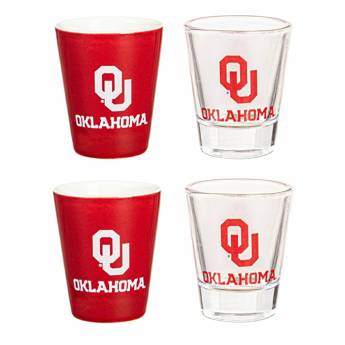 University of Oklahoma 4-Piece Ceramic and Glass 2oz. Shot Glass Set - Home Collegiate