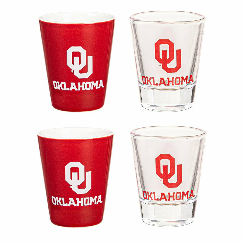 University of Oklahoma 4-Piece Ceramic and Glass 2oz. Shot Glass Set - Home Collegiate
