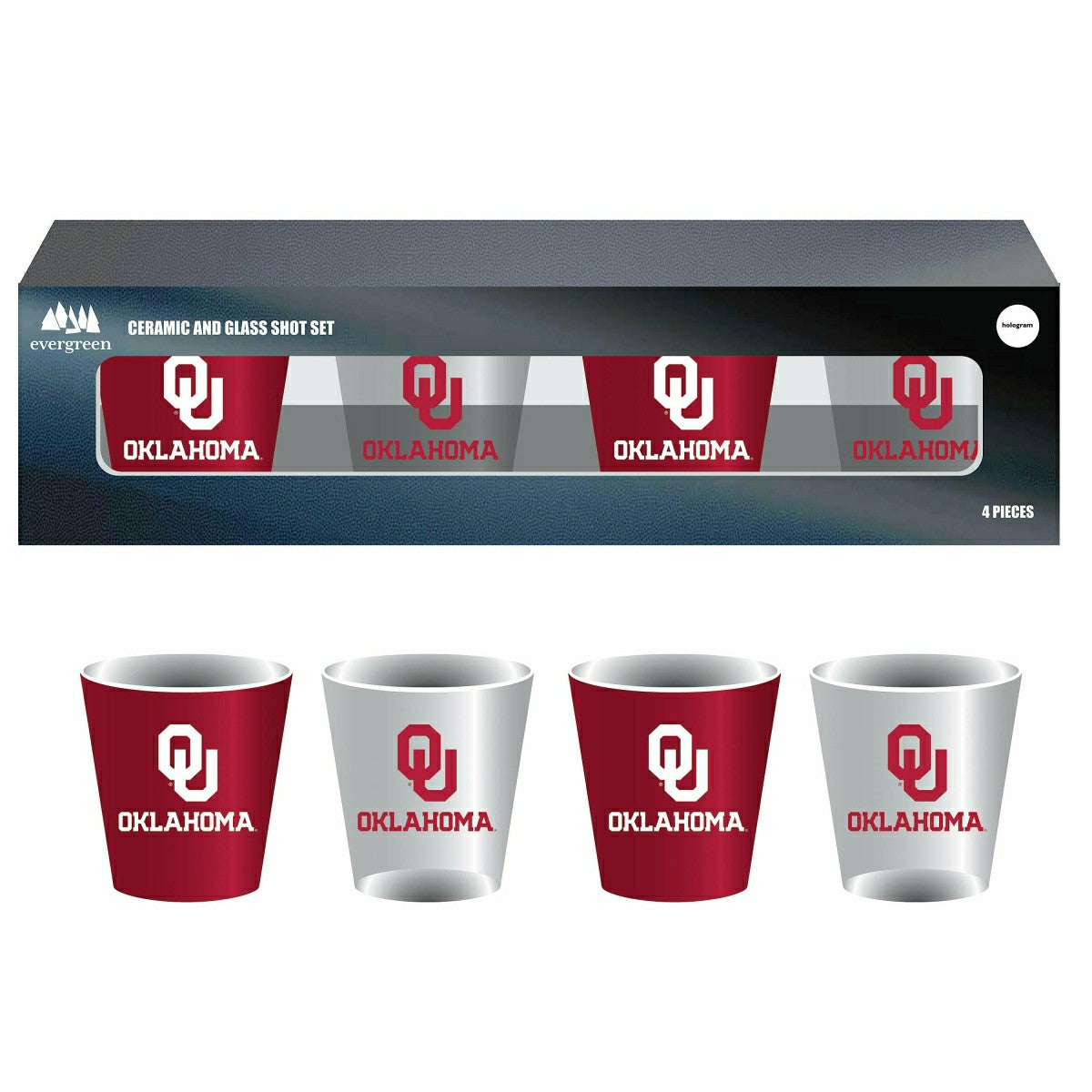 University of Oklahoma 4-Piece Ceramic and Glass 2oz. Shot Glass Set - Home Collegiate