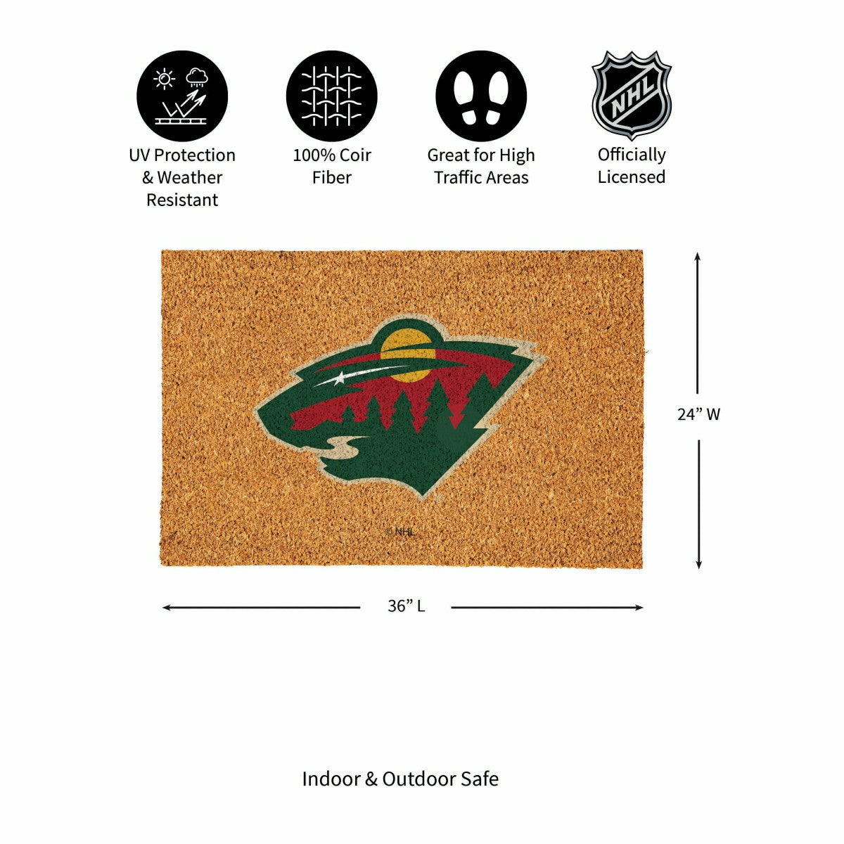 Minnesota Wild Large Full Color Coir Mat, 36"x24" - NHL