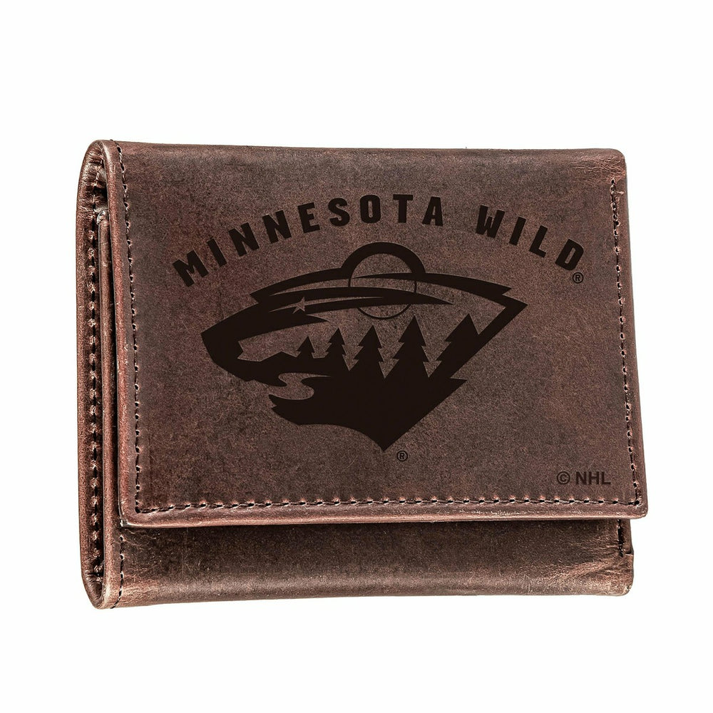 Minnesota Wild, Bi-Fold Wallet, Brown, CH, 100% Genuine Leather - NHL Home