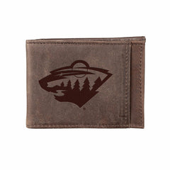 Front Pocket Wallet w/ RFID Blocking, Minnesota Wild, Brown - NHL Home