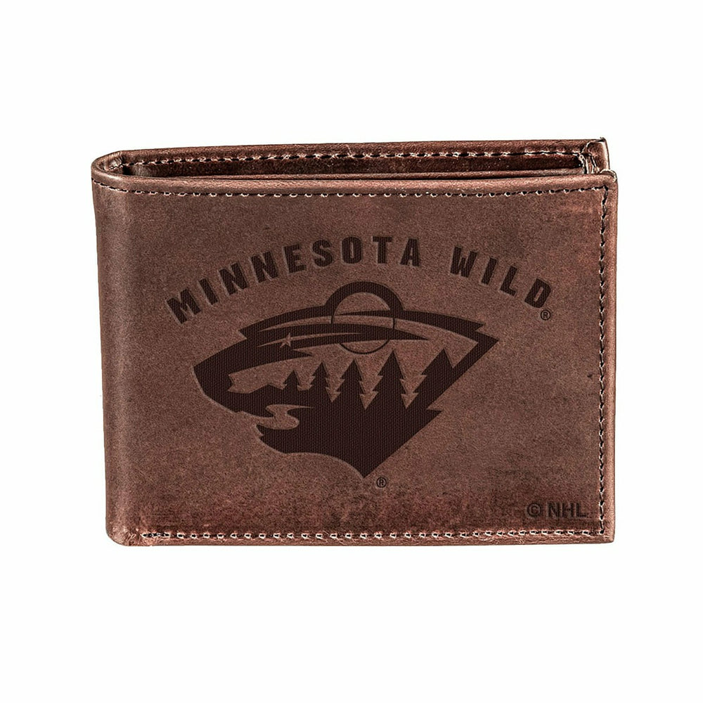 Minnesota Wild, Bi-Fold Wallet, Brown, CH, 100% Genuine Leather - NHL Home