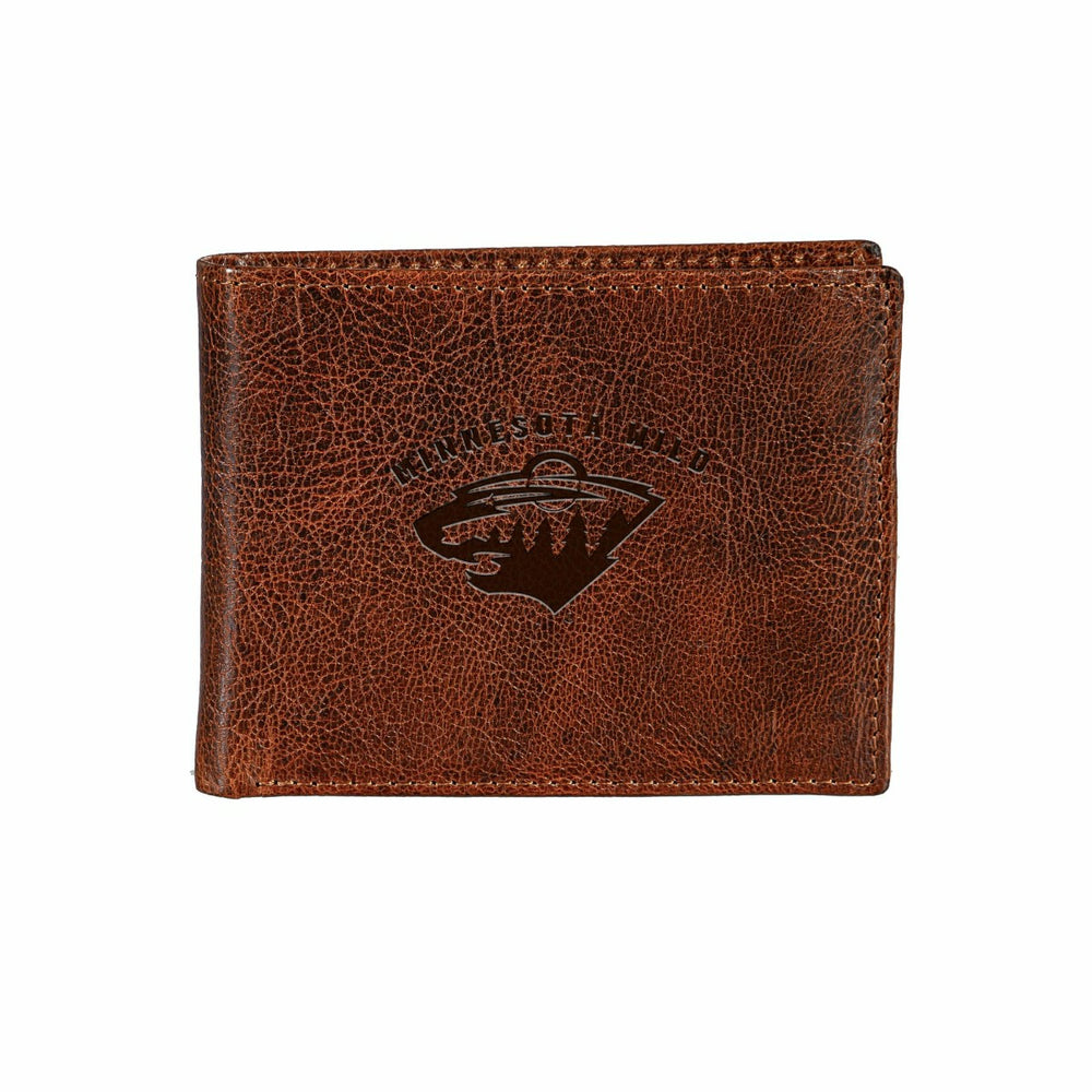 Minnesota Wild, Embossed 100% Genuine Tumbled Leather Passcase Bi-Fold - NHL Home