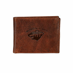 Minnesota Wild, Embossed 100% Genuine Tumbled Leather Passcase Bi-Fold - NHL Home