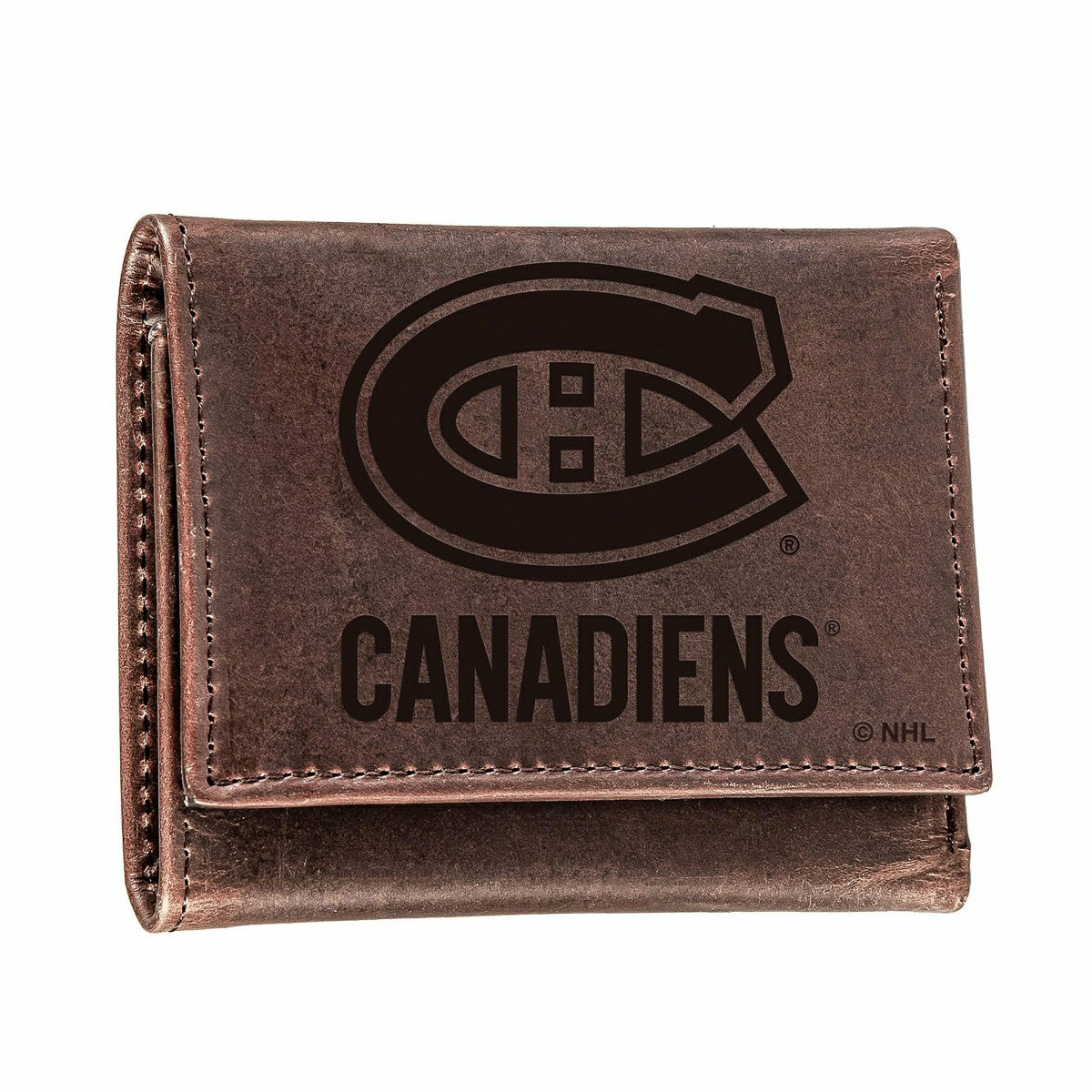 Montreal Canadiens, Tri-Fold Wallet, Brown, CH, 100% Genuine Leather - NHL Home