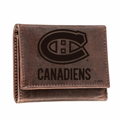Montreal Canadiens, Tri-Fold Wallet, Brown, CH, 100% Genuine Leather - NHL Home