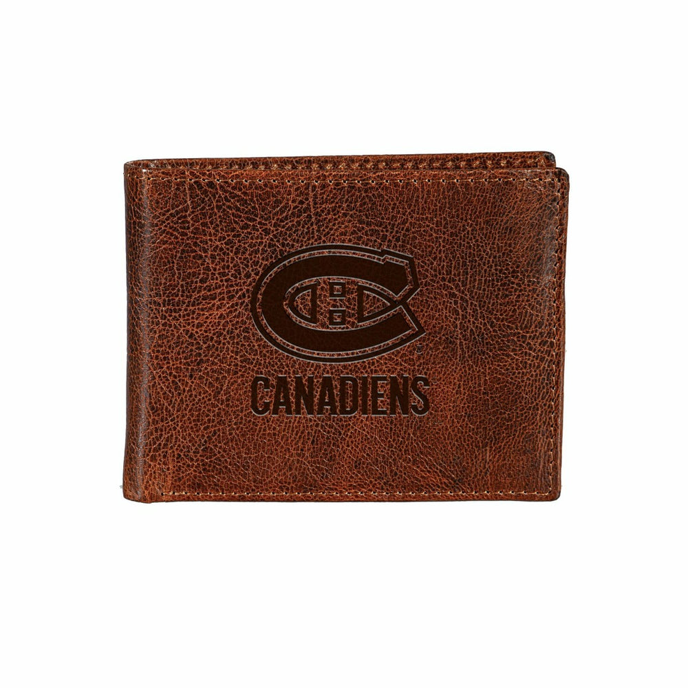 Montreal Canadiens, Embossed 100% Genuine Tumbled Leather Passcase Bi- - NHL Home