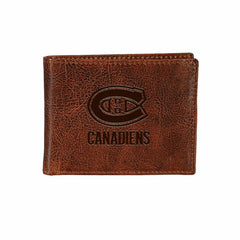 Montreal Canadiens, Embossed 100% Genuine Tumbled Leather Passcase Bi- - NHL Home