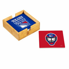 New York Rangers Ceramic Coasters Set, 4pcs with Wood Caddy - NHL Home