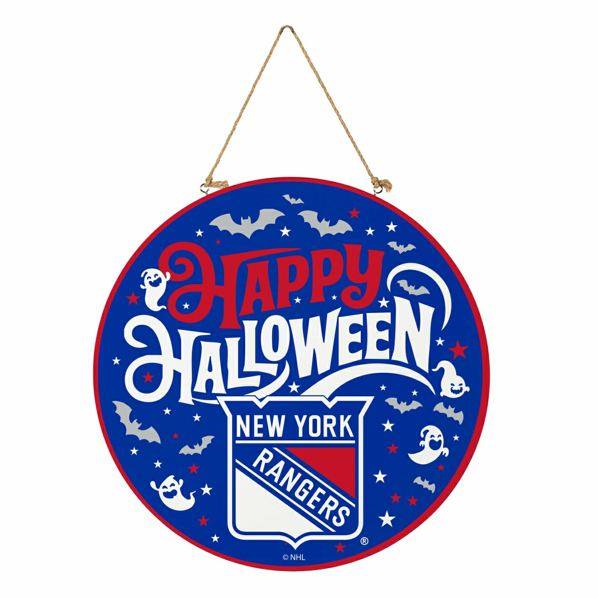 New York Rangers Halloween Round Door Décor with Hanging Rope, 18x18 - NHL Home
