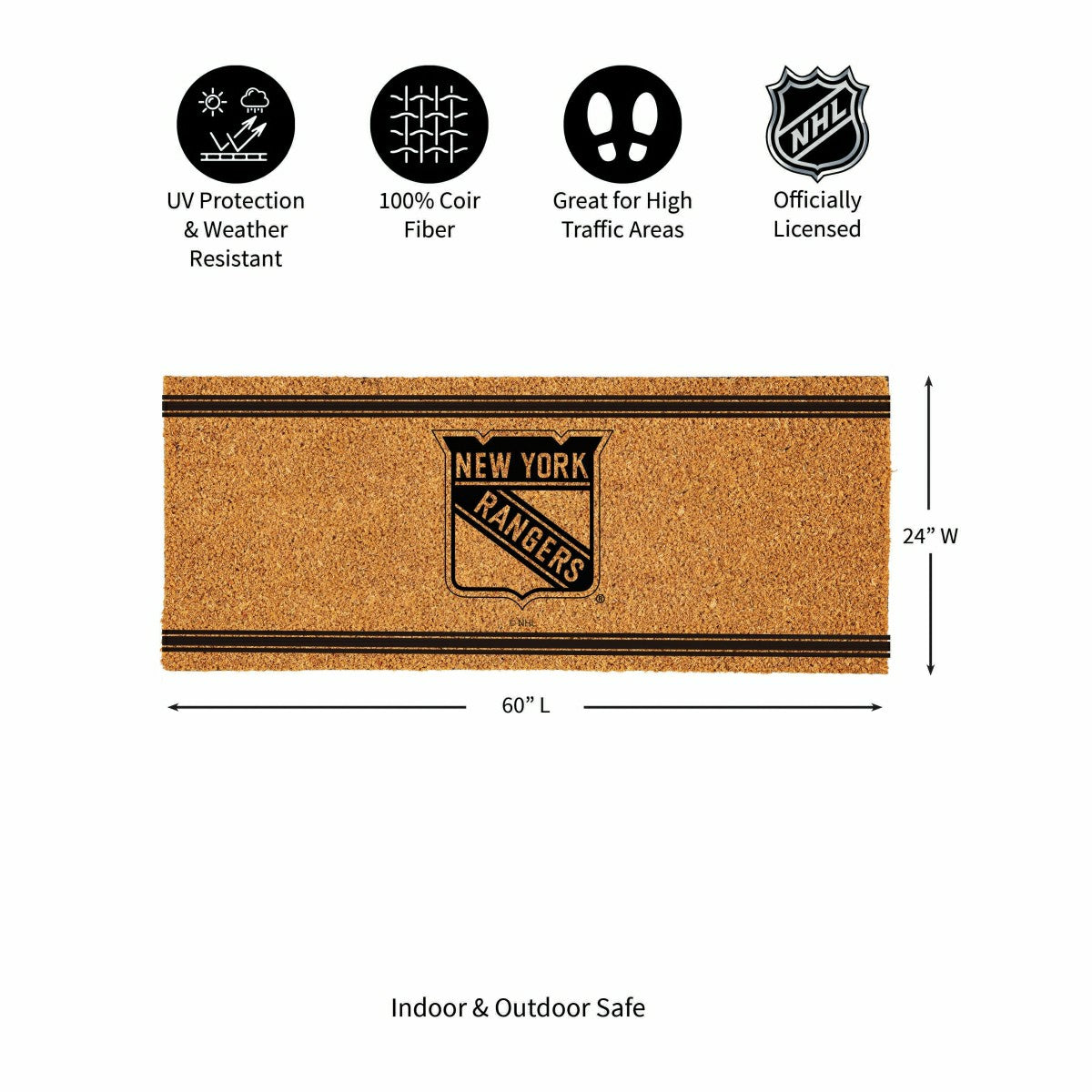 New York Rangers Extra Large One Color Coir Mat, 60"x24" - NHL