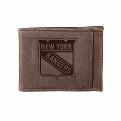 Front Pocket Wallet w/ RFID Blocking, New York Rangers, Brown - NHL Home