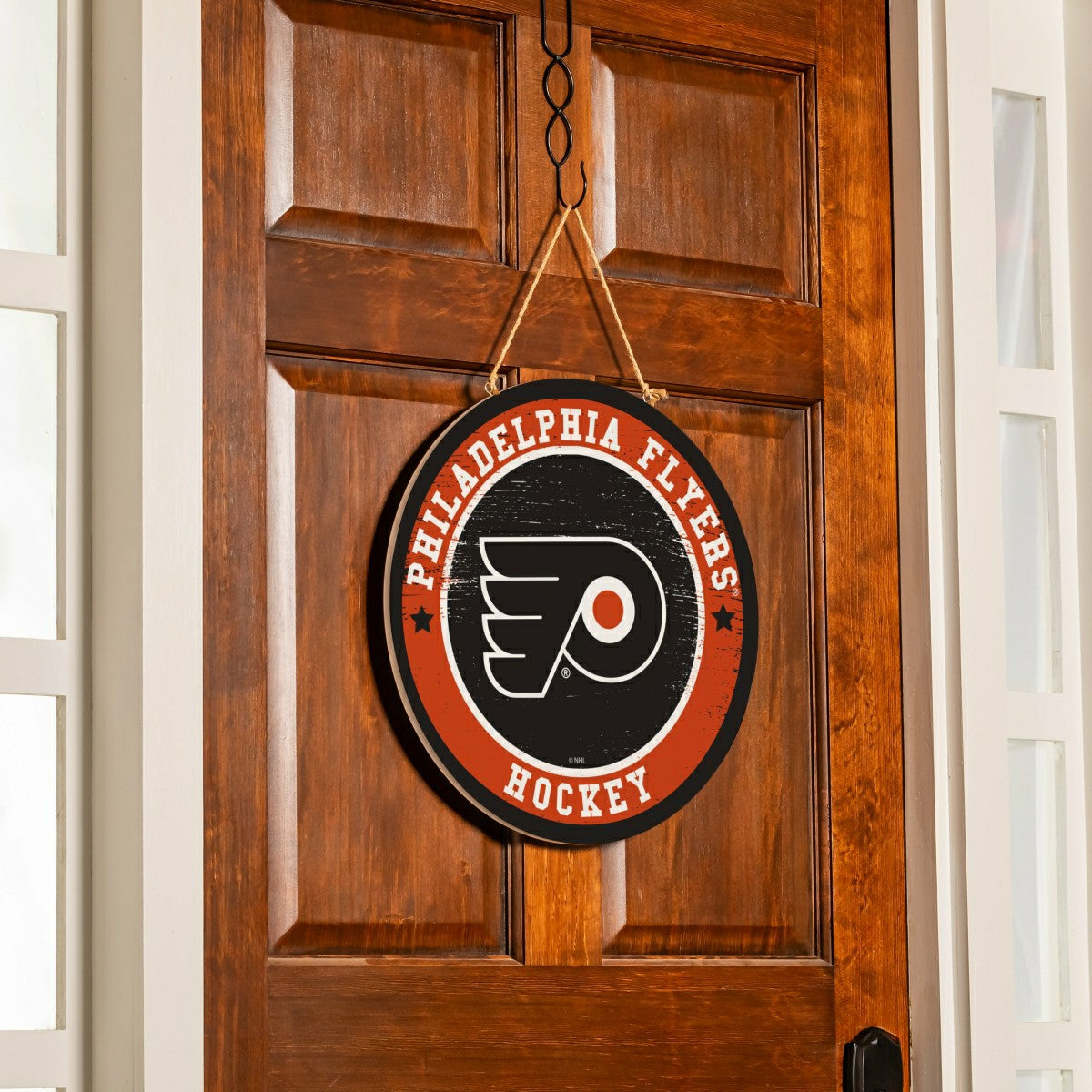 Philadelphia Flyers Round Door Décor with Hanging Rope, 18x18 - NHL Home