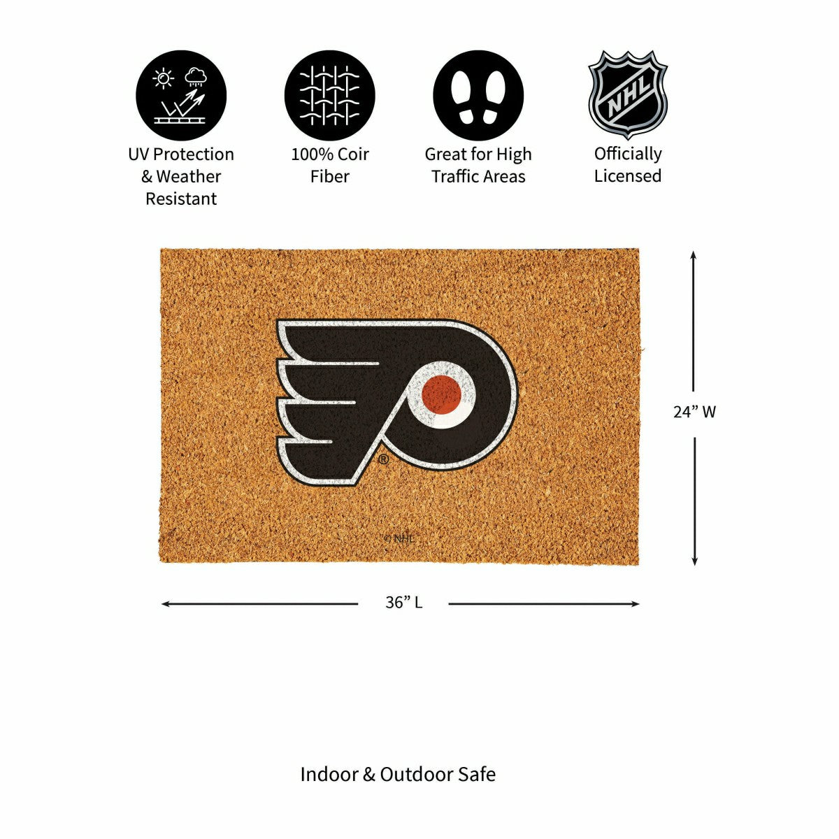 Philadelphia Flyers Large Full Color Coir Mat, 36"x24" - NHL