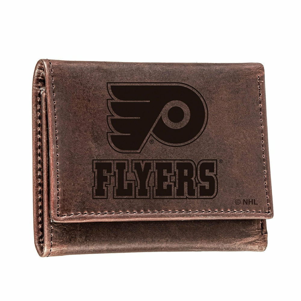 Philadelphia Flyers, Tri-Fold Wallet, Brown, CH, 100% Genuine Leather - NHL Home