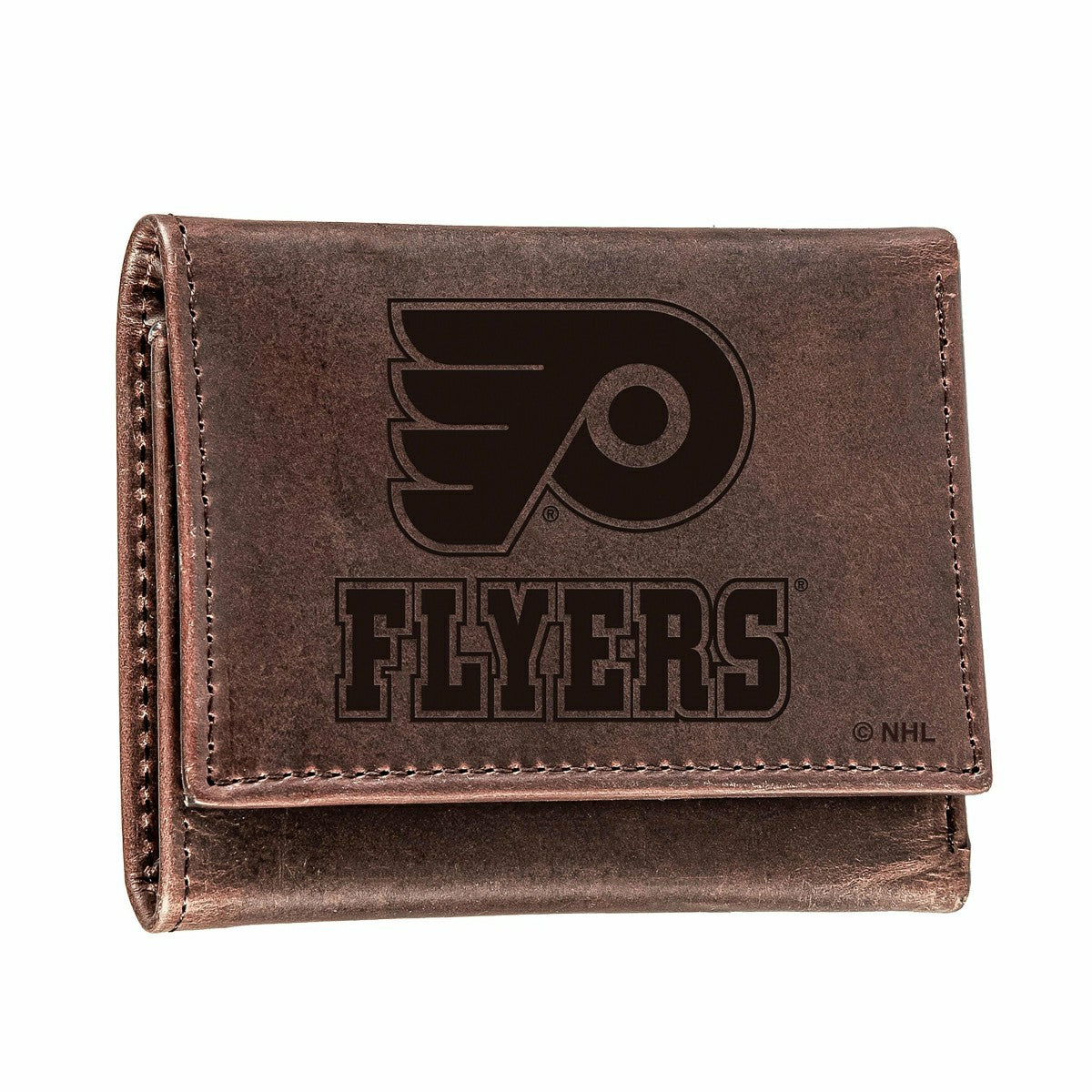 Philadelphia Flyers, Tri-Fold Wallet, Brown, CH, 100% Genuine Leather - NHL Home