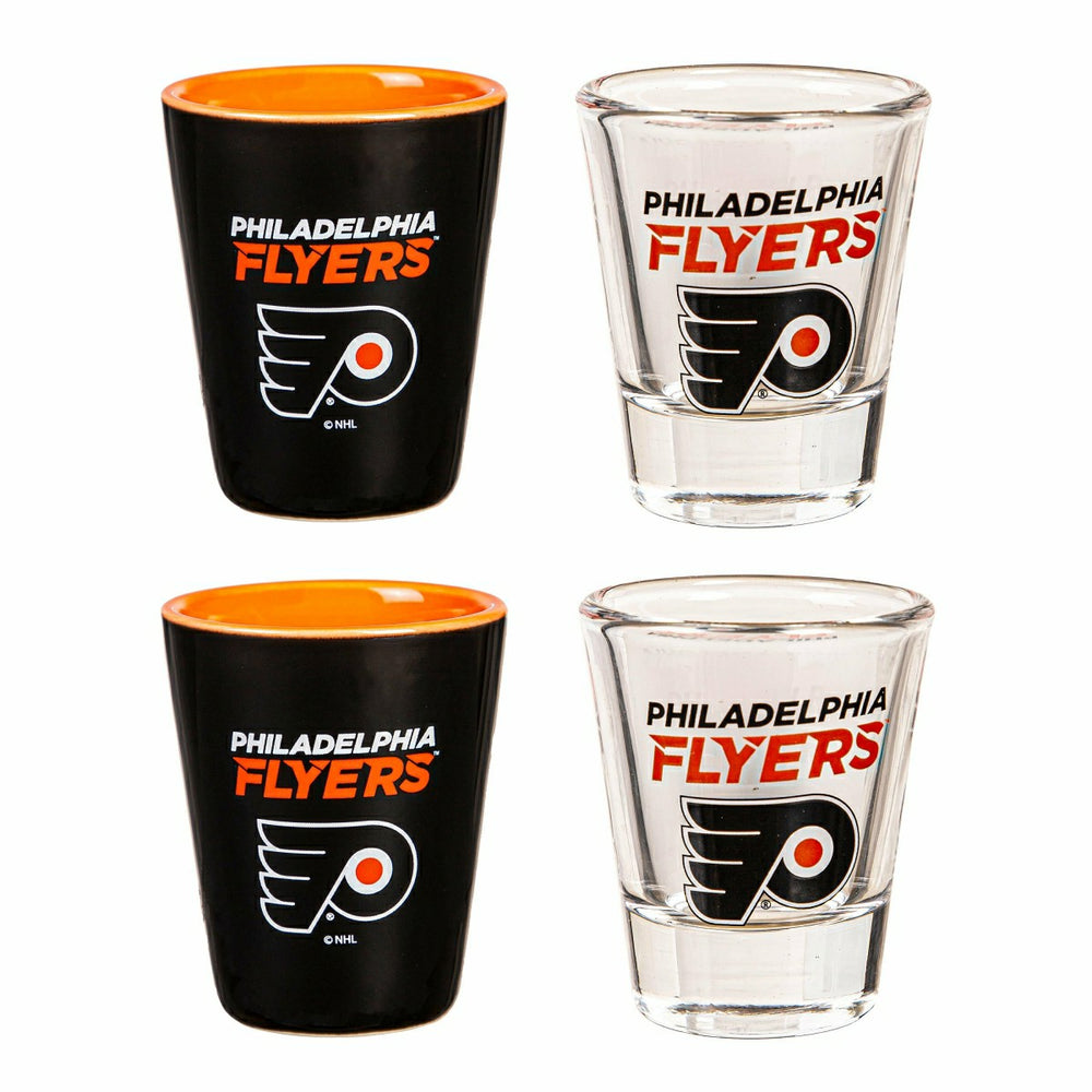 Philadelphia Flyers 4-Piece Ceramic and Glass 2oz. Shot Glass Set - NHL Home