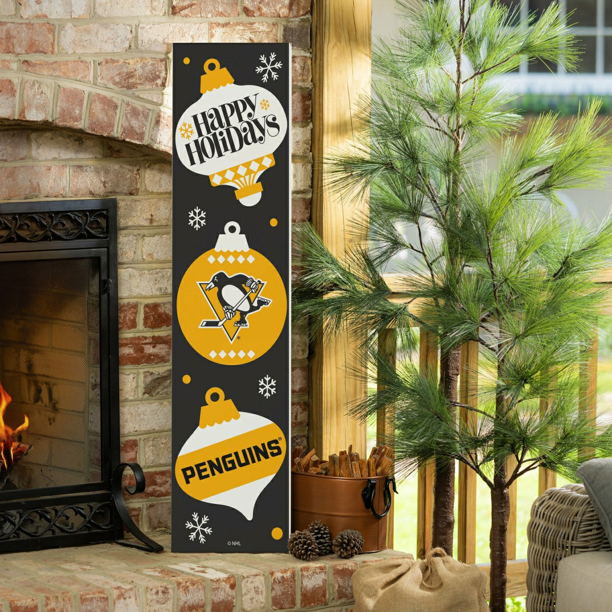 47" Double Sided Leaner, Pittsburgh Penguins, Christmas - NHL Home