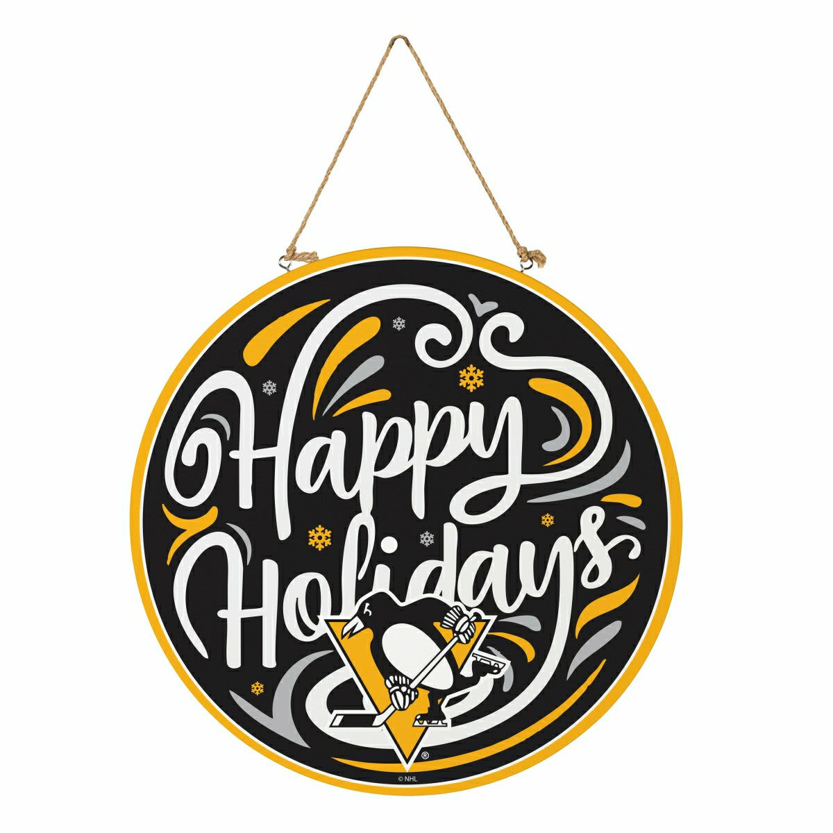 Pittsburgh Penguins Holiday Round Door Décor with Hanging Rope, 18x18 - NHL Home