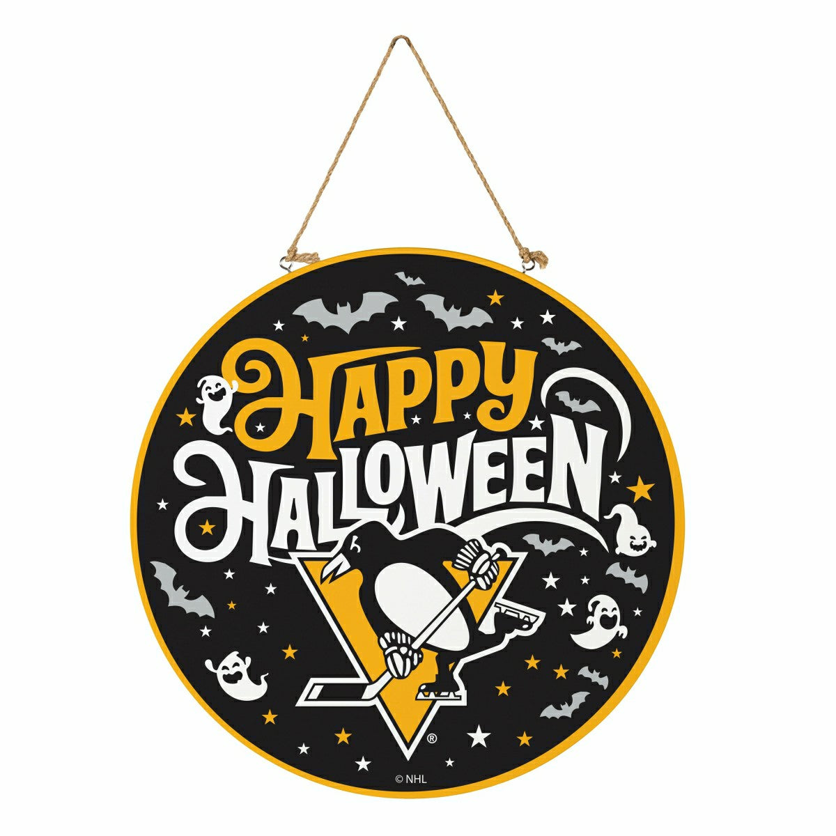 Pittsburgh Penguins Halloween Round Door Décor with Hanging Rope, 18x1 - NHL Home