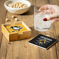 Pittsburgh Penguins Ceramic Coasters Set, 4pcs with Wood Caddy - NHL Home