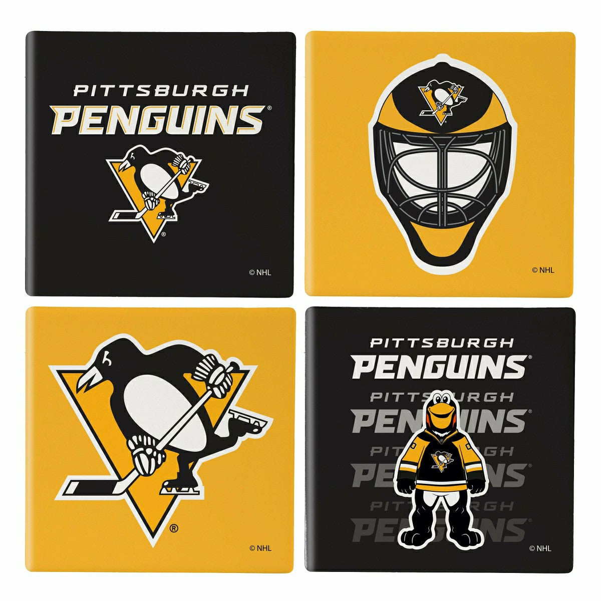 Pittsburgh Penguins Ceramic Coasters Set, 4pcs with Wood Caddy - NHL Home