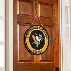 Pittsburgh Penguins Round Door Décor with Hanging Rope, 18x18 - NHL Home