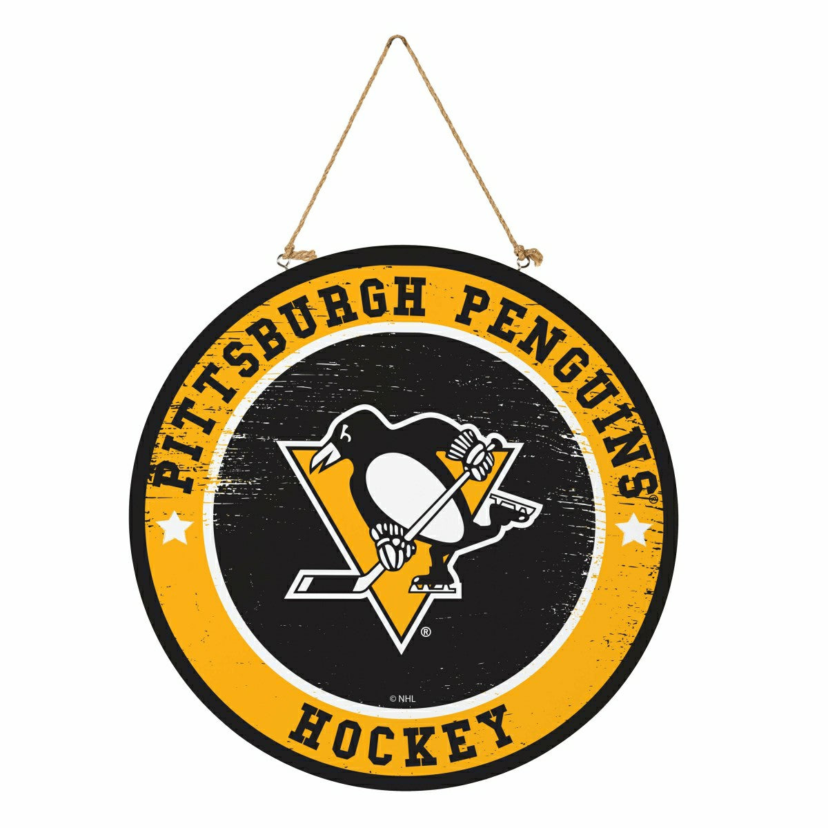 Pittsburgh Penguins Round Door Décor with Hanging Rope, 18x18 - NHL Home