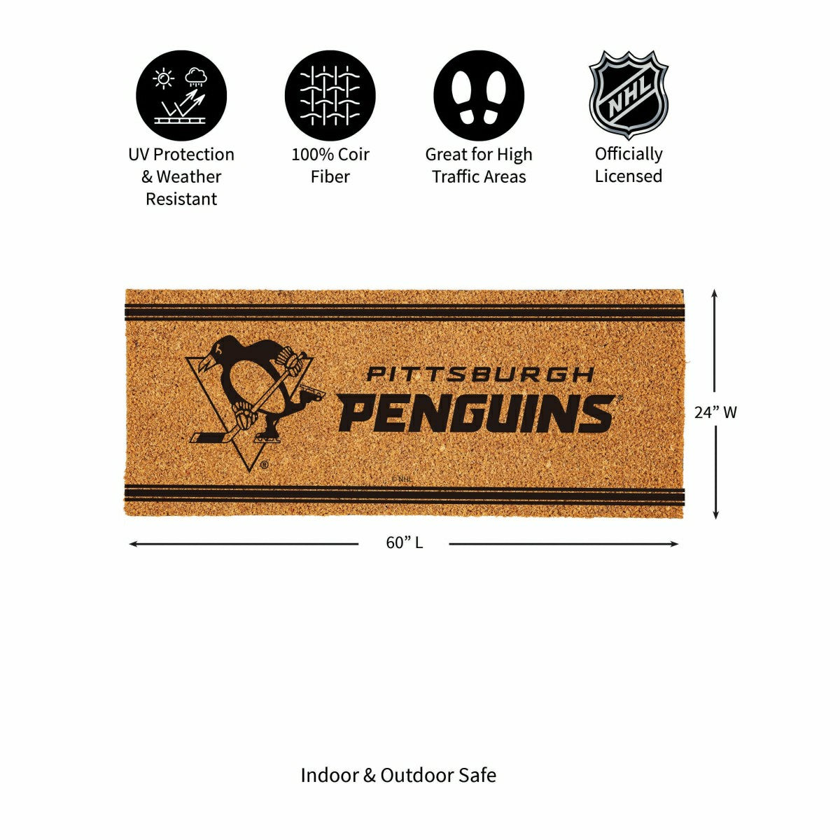 Pittsburgh Penguins Extra Large One Color Coir Mat, 60"x24" - NHL