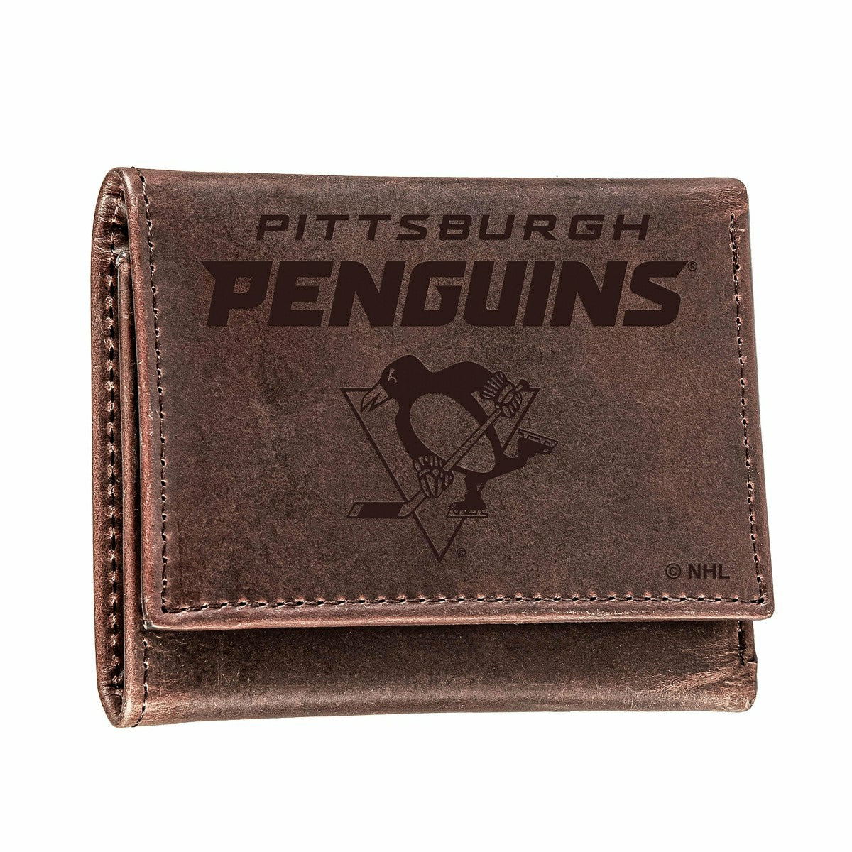 Pittsburgh Penguins, Tri-Fold Wallet, Brown, CH, 100% Genuine Leather - NHL Home