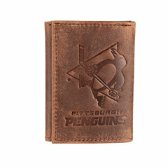 Pittsburgh Penguins, Tri-Fold Wallet, Brown, CH, 100% Genuine Leather - NHL Home