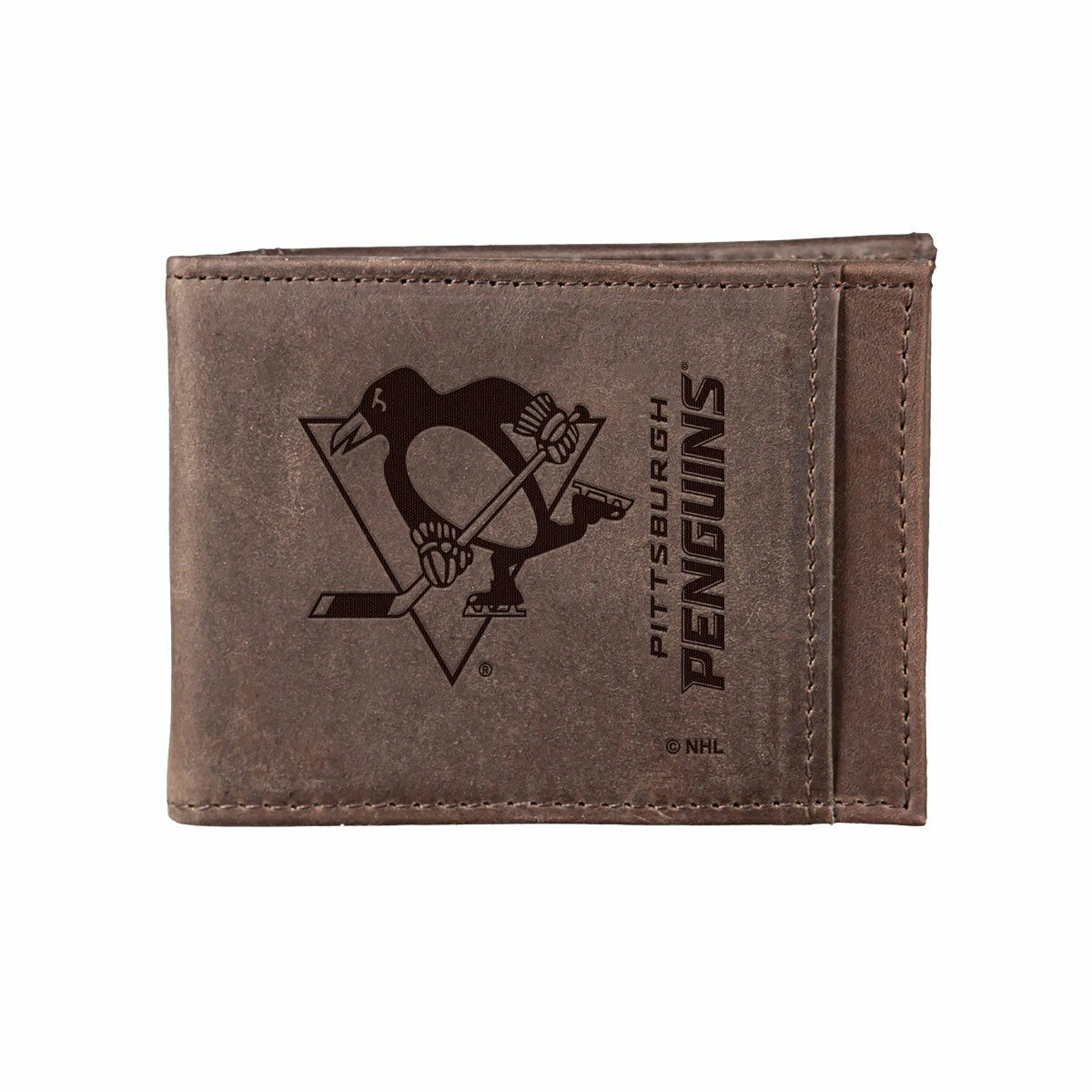 Front Pocket Wallet w/ RFID Blocking, Pittsburgh Penguins, Brown - NHL Home