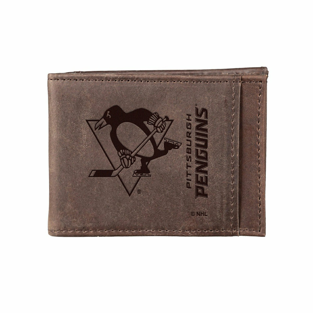 Front Pocket Wallet w/ RFID Blocking, Pittsburgh Penguins, Brown - NHL Home