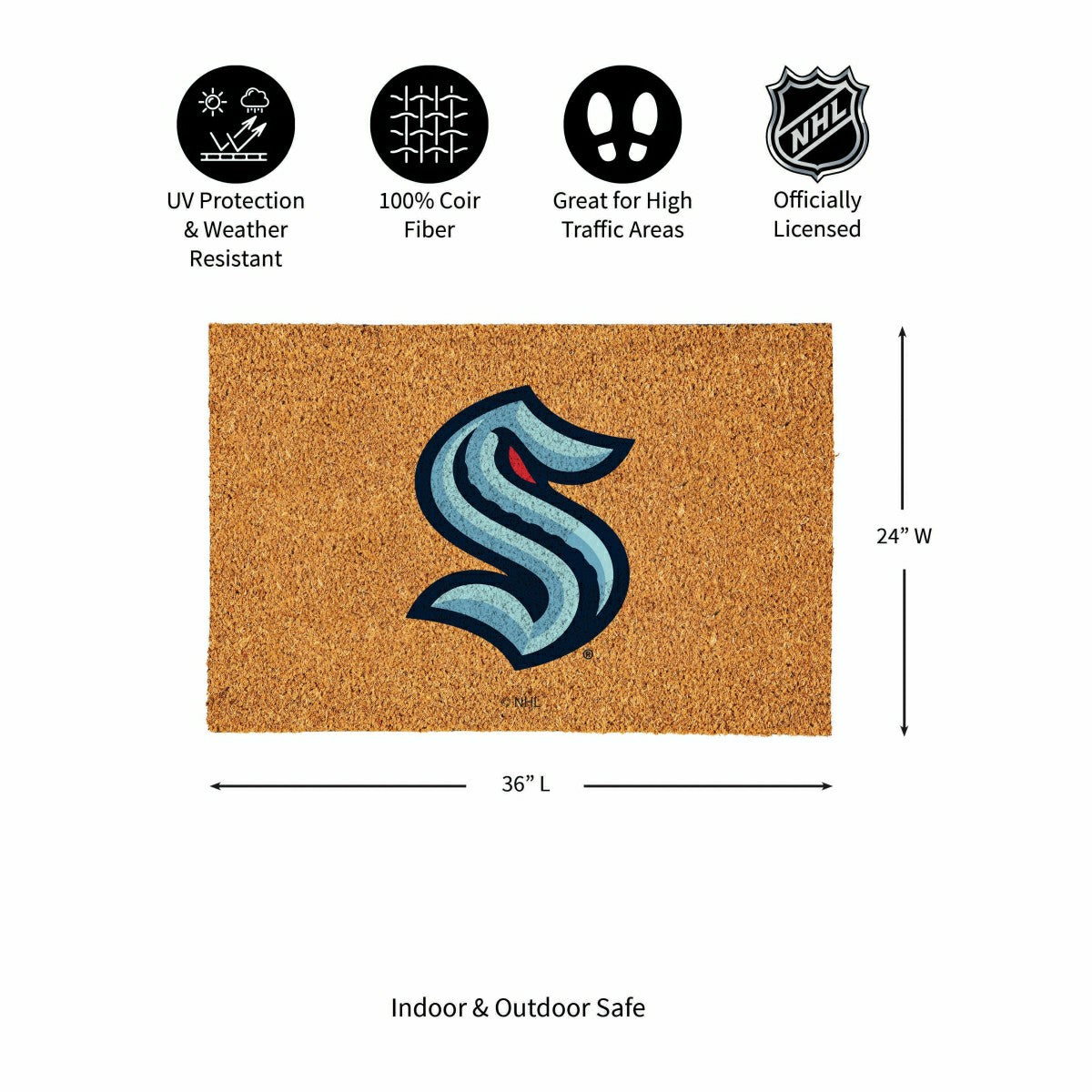 Seattle Kraken Large Full Color Coir Mat, 36"x24" - NHL