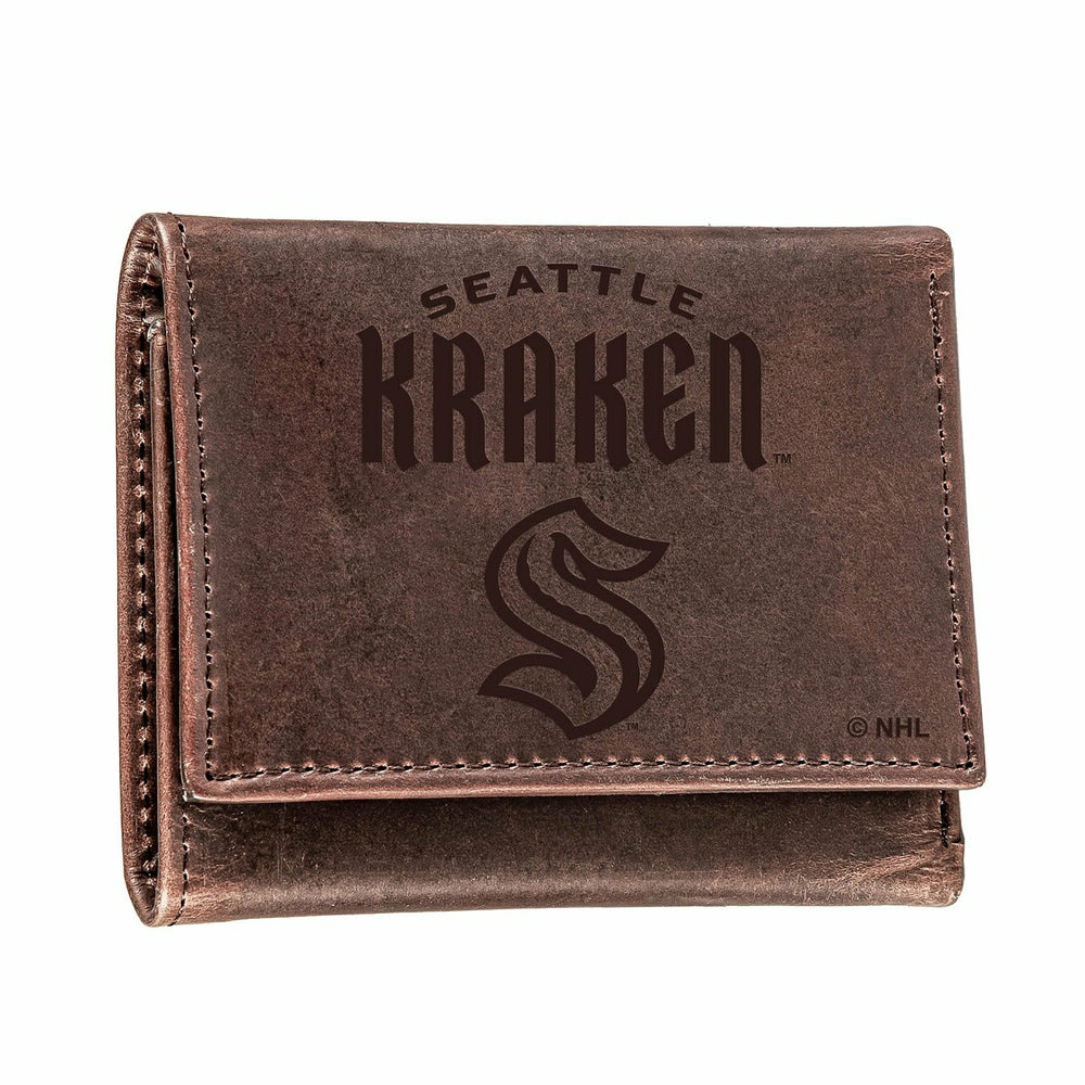 Seattle Kraken, Tri-Fold Wallet, Brown, CH, 100% Genuine Leather - NHL Home