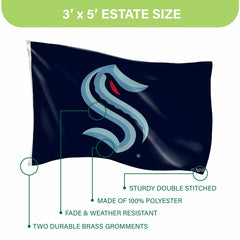 Seattle Kraken Single Sided Flag w/ 2 Grommets, 3'x5' - NHL Home