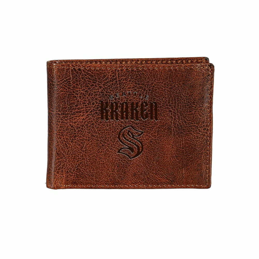 Seattle Kraken, Embossed 100% Genuine Tumbled Leather Passcase Bi-Fold - NHL Home