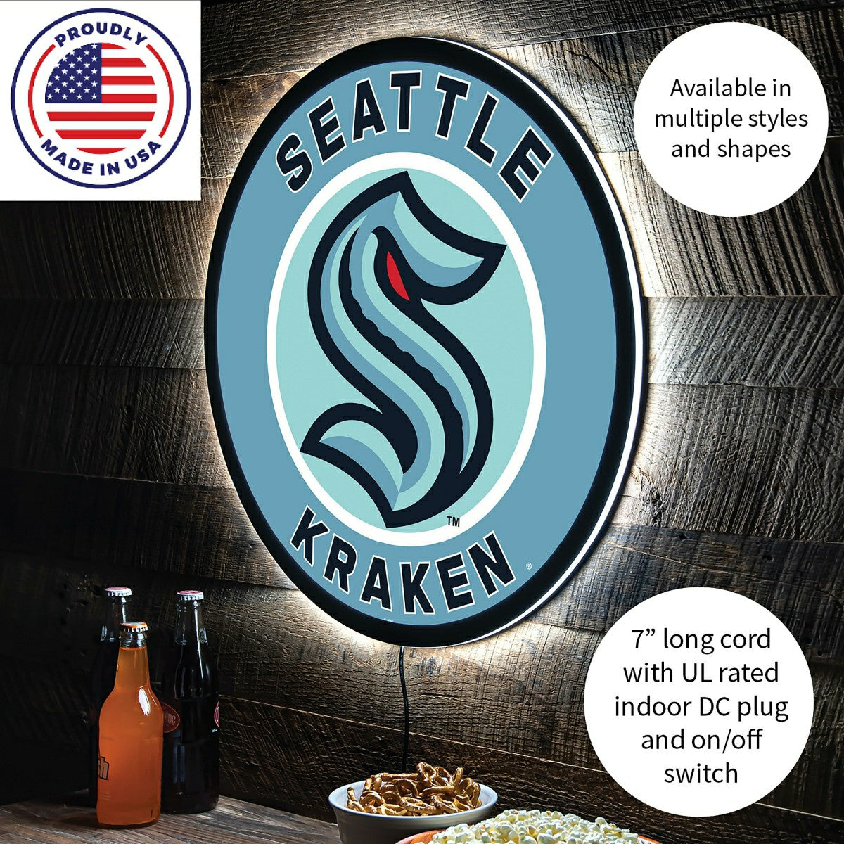 LED Wall Decor, Round, Seattle Kraken - NHL Home
