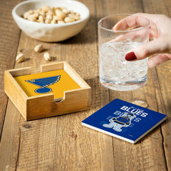 St Louis Blues Ceramic Coasters Set, 4pcs with Wood Caddy - NHL Home