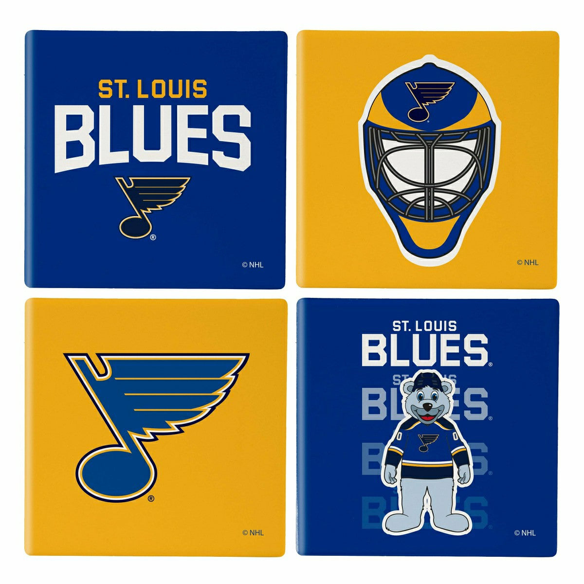 St Louis Blues Ceramic Coasters Set, 4pcs with Wood Caddy - NHL Home