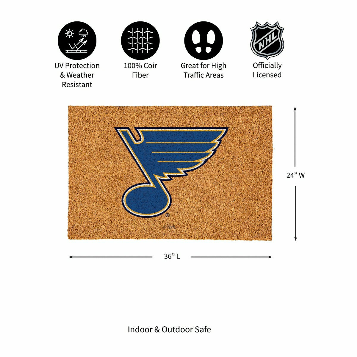 St Louis Blues Large Full Color Coir Mat, 36"x24" - NHL