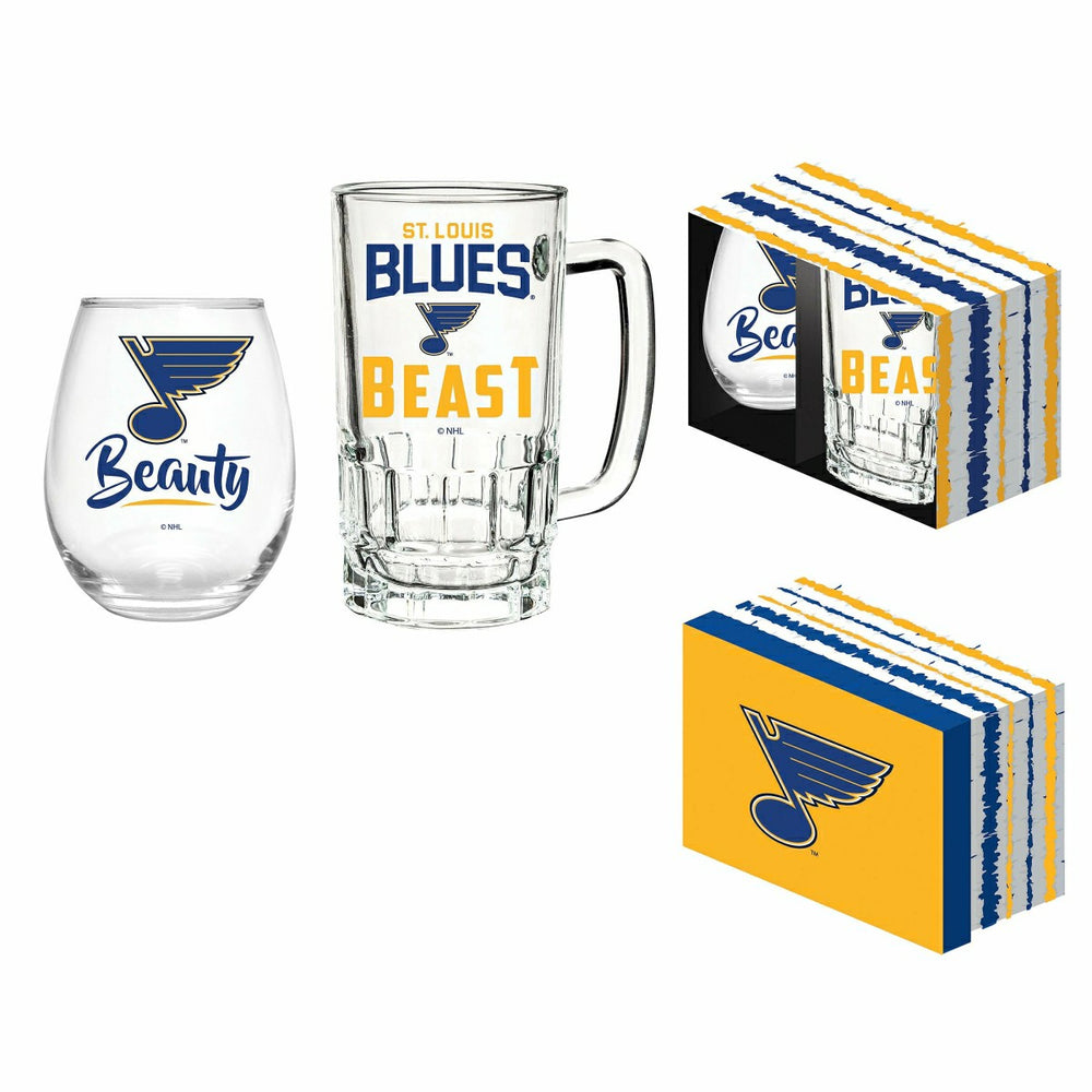 Stemless 17OZ Glass & Tankard 16OZ Gift Set, St Louis Blues - NHL Home