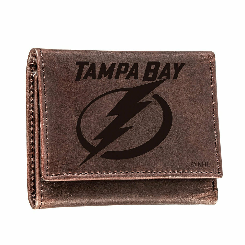Tampa Bay Lightning, Tri-Fold Wallet, Brown, CH, 100% Genuine Leather - NHL Home